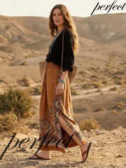 Bohemian style linen midi skirt