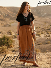Bohemian style linen midi skirt