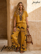 Women's Spring/Summer Cotton Linen Casual Vacation Three-Piece Set.