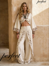 Backless long-sleeved top & casual pants set