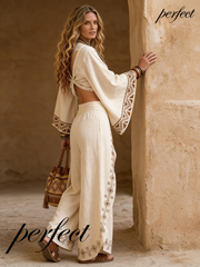 Backless long-sleeved top & casual pants set