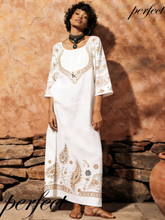 Comfortable linen printed robe for vacation
