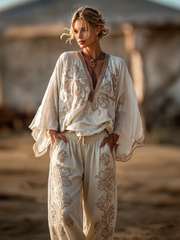 Women's Stylish Printed V-Neck Set