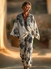 Women's Loose-Fit, Stylish Black Printed Set