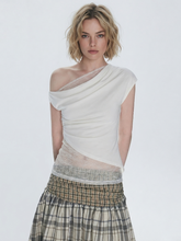 Women's Knitted T-Shirt with Lace Splicing