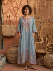 Women's Cotton-Linen Casual Floral-Print Robe