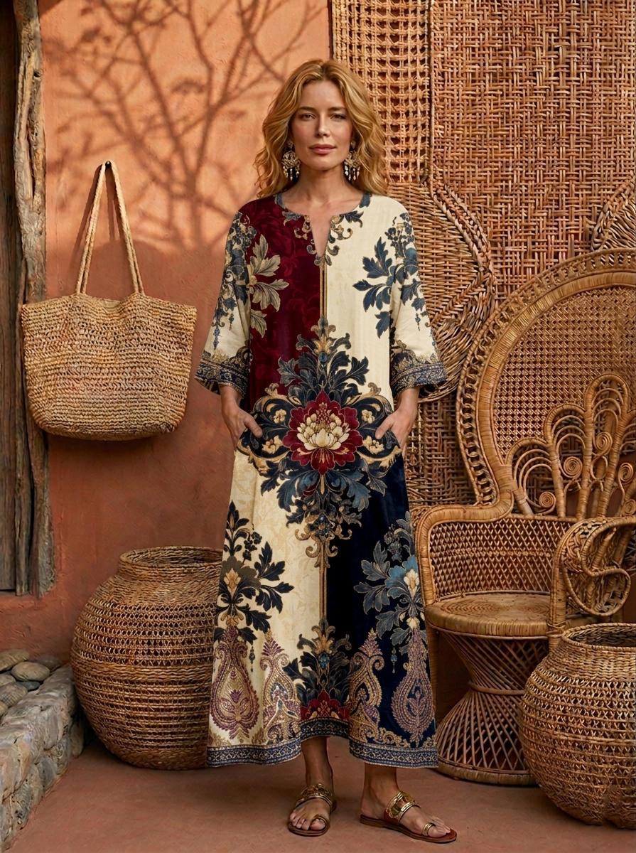 Women's Spring/Summer Printed Cotton-Linen Dress – Perfect