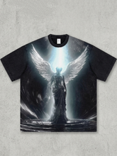 Acid-wash T-shirt with "Holy Light Angel" print