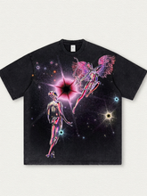 Black washed T-shirt with angel print