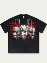 Black washed T-shirt with mask print