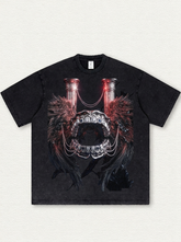 Black washed T-shirt with teeth print