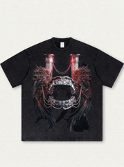 Black washed T-shirt with teeth print