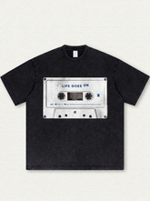 Black washed-effect print graphic