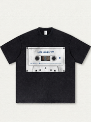 Black washed-effect print graphic