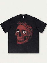 Black washed-effect pixelated skull print