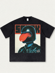 Black washed T-shirt with tongue-out graphic print