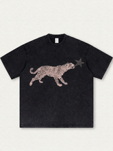 Black washed leopard-print T-shirt