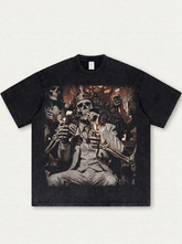 Black Washed Skull King Print T-Shirt