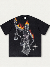 Black Washed Flame Statue Print T-Shirt