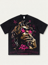 Black washed T-shirt with portrait print