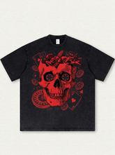 Black washed T-shirt with skull print