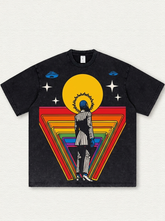 Black Washed T-Shirt with Glittery Triangle Print