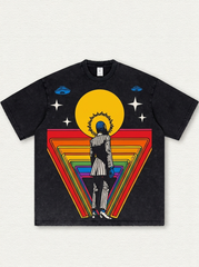 Black Washed T-Shirt with Glittery Triangle Print