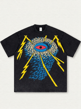 Black washed T-shirt with tornado print