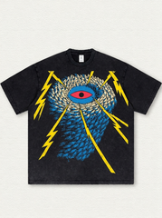 Black washed T-shirt with tornado print