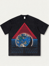 Black washed T-shirt with Earth print