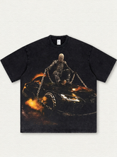 Black Washed T-Shirt with "Evil Spirit Car" Print