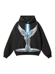 Black Heavyweight Hoodie with Angel Print