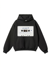 Black Heavyweight Hoodie with Cassette Tape Print