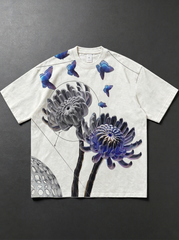 Black washed T-shirt with digital floral print