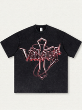 Black washed T-shirt with cross print