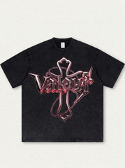 Black washed T-shirt with cross print