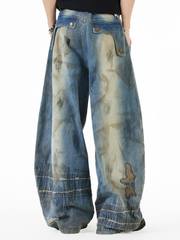 3D-printed washed denim trousers