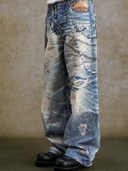 Distressed jeans with 3D printing