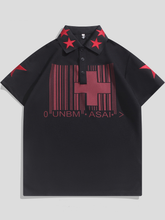Black Washed T-Shirt with Star and Barcode Print