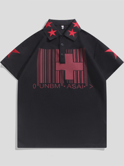 Black Washed T-Shirt with Star and Barcode Print