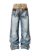Distressed shorts with 3D-style denim print