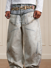 Distressed shorts with 3D-style denim print