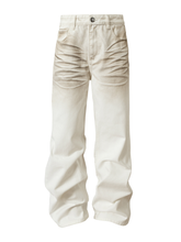 Jeans with 3D Whiskering and Pleated Waist Detail