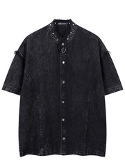 Trendy Vintage-Style Crew-Neck T-Shirt with Distressed Whiskering Details