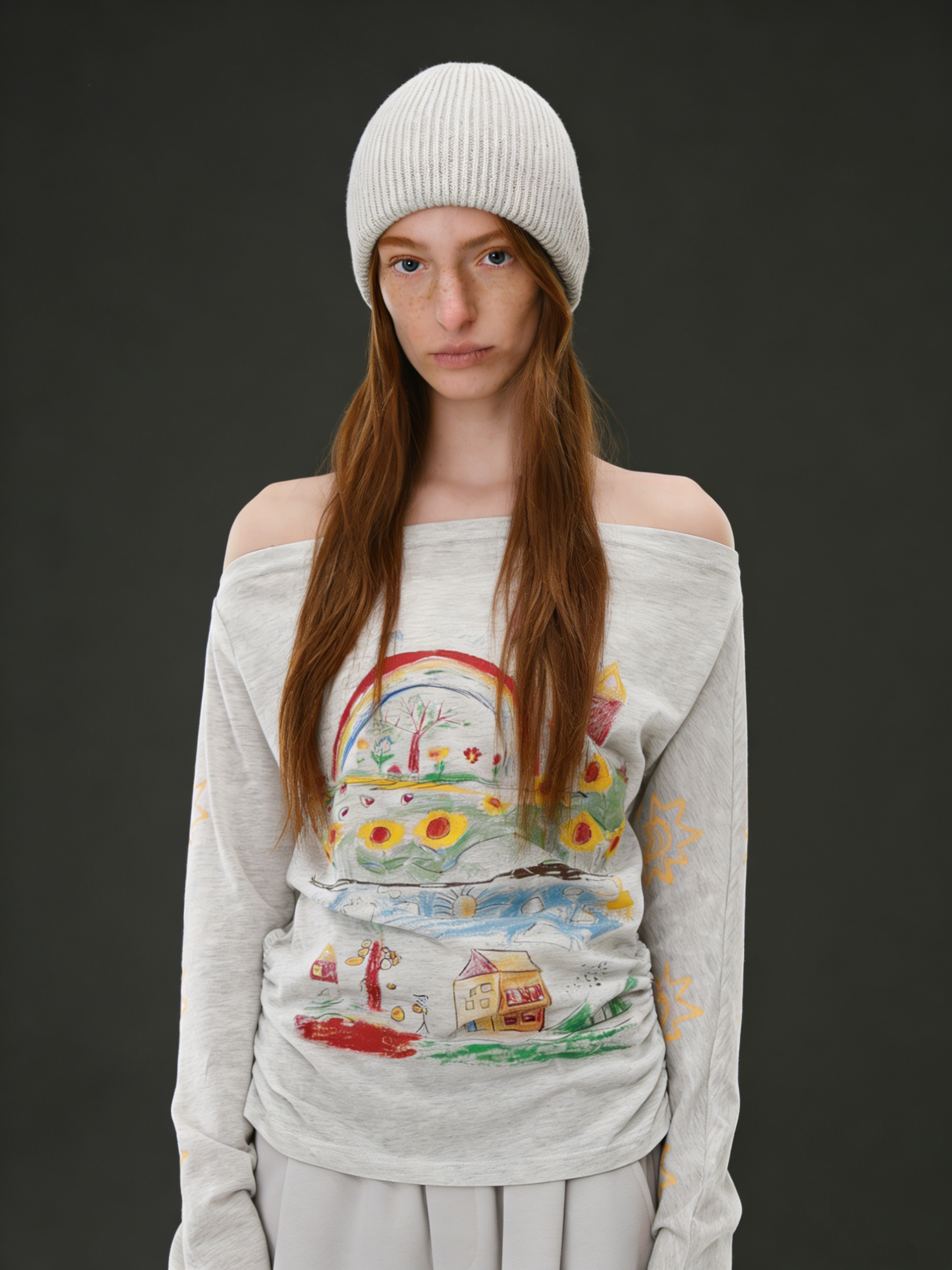 One-shoulder printed sun protection long-sleeved top
