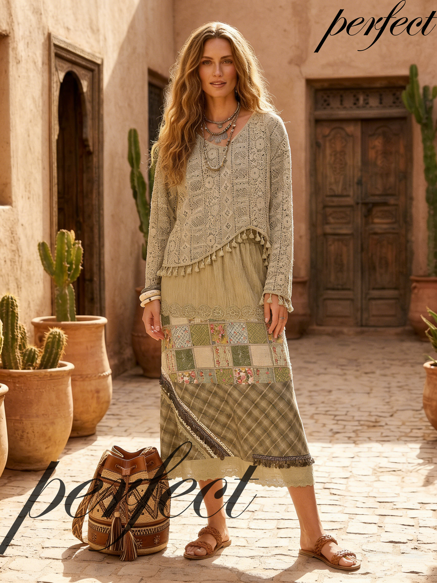 Bohemian retro style suit (skirt and jacket)