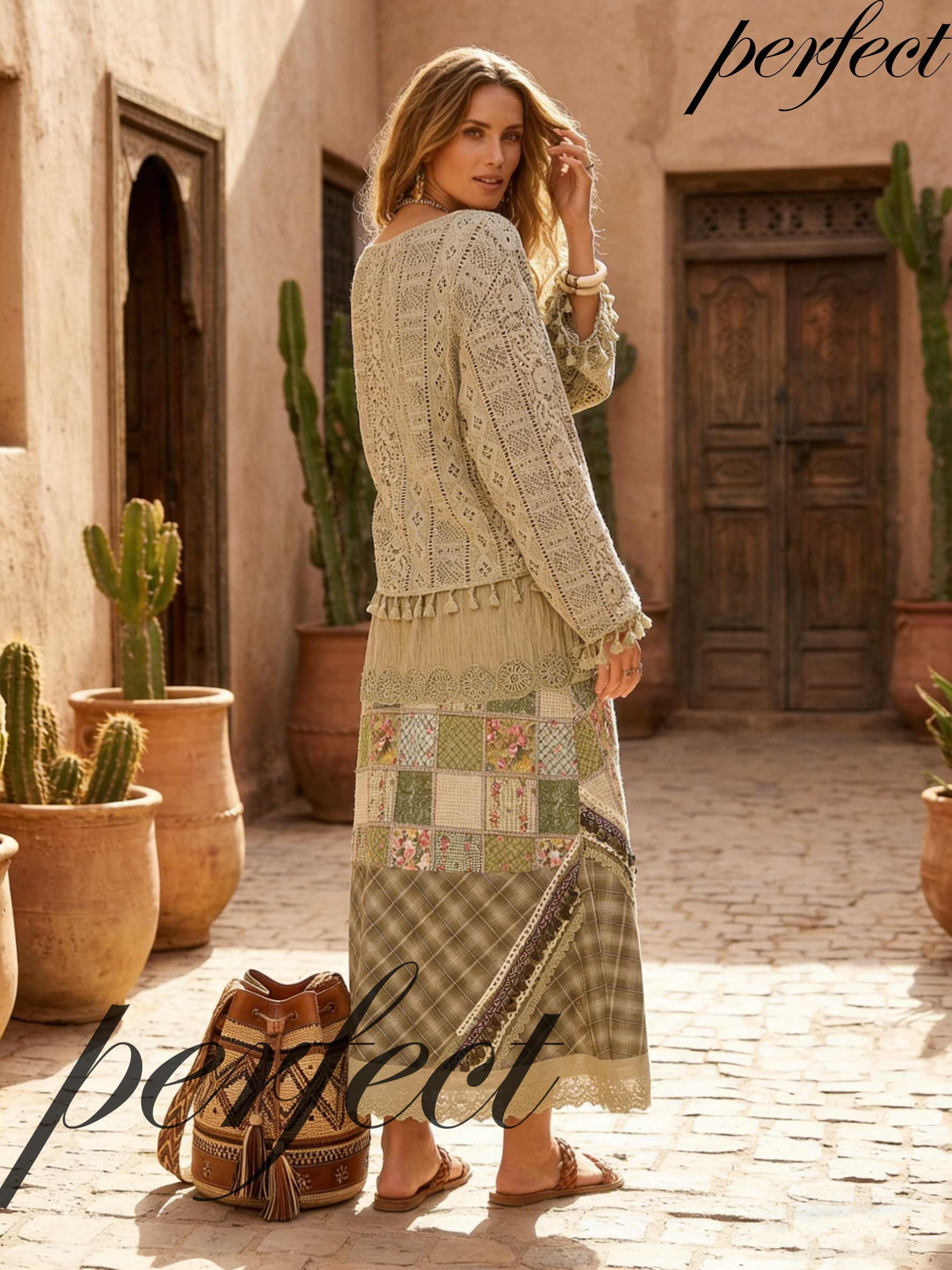Bohemian retro style suit (skirt and jacket)