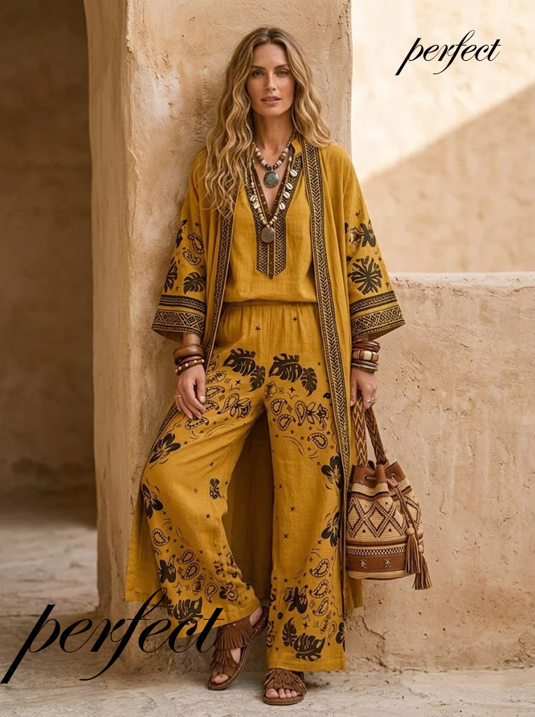 Women's Spring/Summer Cotton Linen Casual Vacation Three-Piece Set.