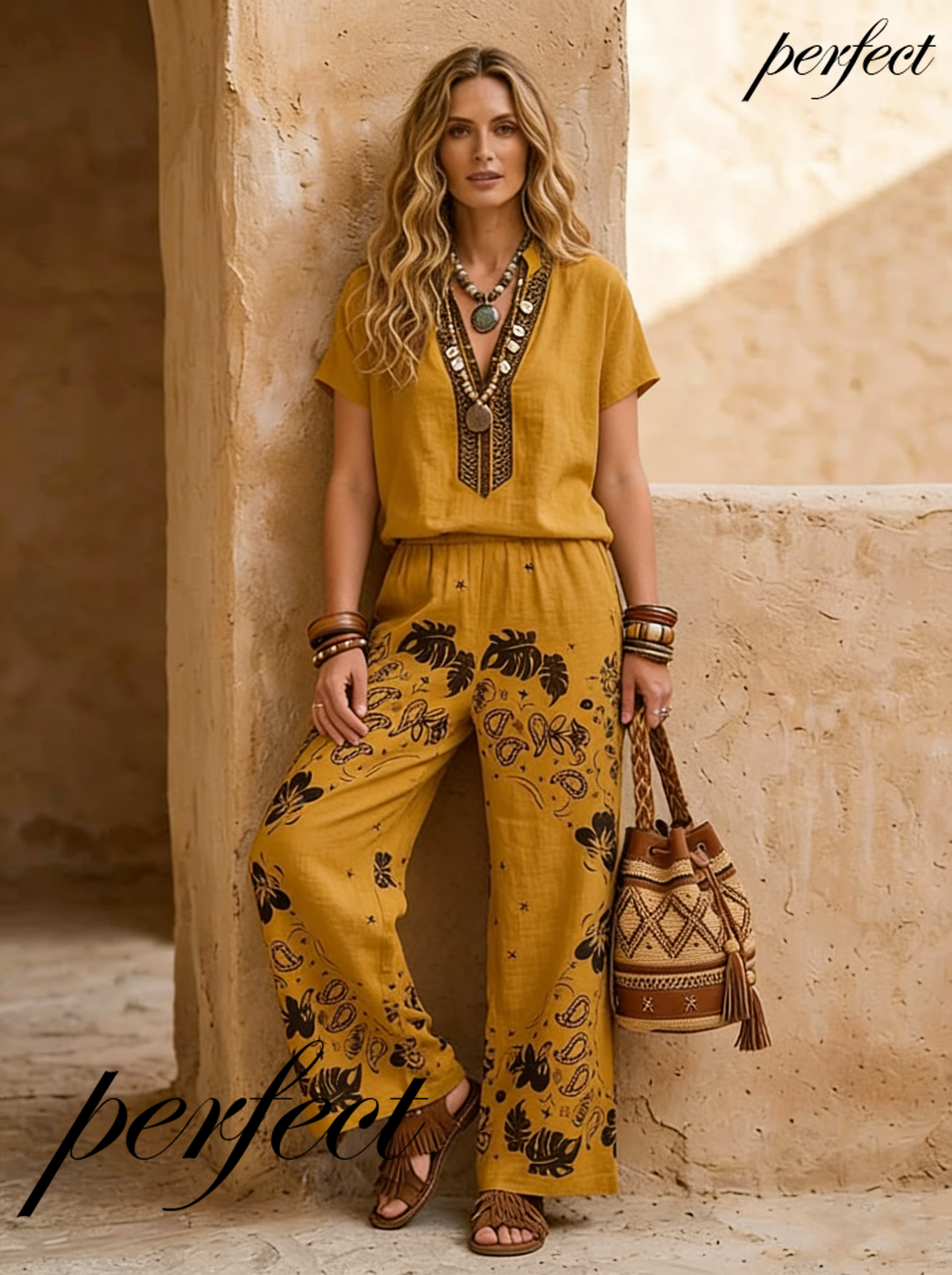 Women's Spring/Summer Cotton Linen Casual Vacation Three-Piece Set.