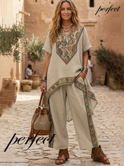 Women's Spring/Summer Cotton Linen Casual Vacation Two-Piece Set.